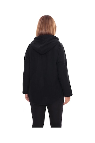 Lady Majestic Büyük Beden Kapüşonlu Fermuarlı Sweatshirt Hırka 44-58 Beden Siyah
