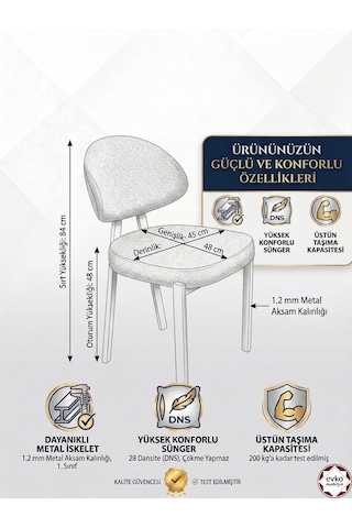 Evko Mobilya Damla Sandalye, Mutfak Salon Sandalyesi, 2 Adet Sandalye, Metal Sandalye, Yemek Sandalyesi, Otel Cafe Restoran Sandalyesi Kahverengi