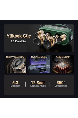 Nowgo C1 100w Taşınabilir Rgb Bluetooth Hoparlör Mikrofonlu Karaoke Parti Speaker Bej