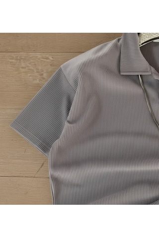 Fifty Color Alaçatı Stili Erkek Fitilli Ottoman Hava Alan Kumaş Polo Yaka T-shirt 2li Renk Beyaz - Gri