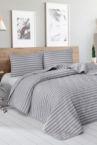 Enlora Home Water Yollu Saten Çok Amaçlı Örtü Çift Kişilik A.gri Açık Gri