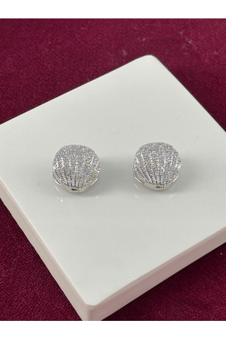 Açılır Kapanır Taşlı Deniz Kabuklu Silver Küpe Silver