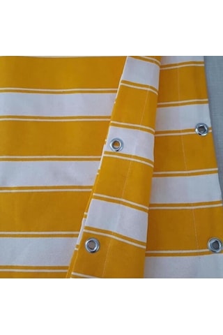 Ceylan Home Balkon Perdesi Kuş Gözü Ölçü Seçenekli Sarı Beyaz Çizgili Sarı