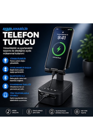 3 Ü 1 Arada Bluetooth Hoparlör Powerbank Ve Telefon Tutucu Özellikli Tf Kart Ve Usb Bellek Destekli Telefon Tutuculu Bluetooth Hoparlör