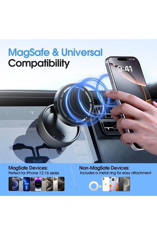 Teltree K10a Siyah Manyetik Araç Tutucu - 360 Dönebilen, Vakum Emici, Katlanabilir, Magsafe Uyumlu, Çok Senaryoda El-işsiz Kullanım Siyah