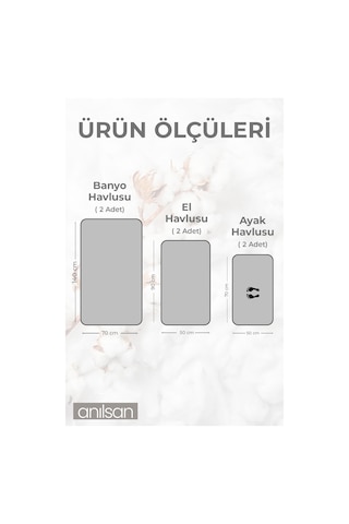 %100 Pamuk 6'lı Gri Havlu Seti - 2 Adet El Havlusu, 2 Adet Banyo Havlusu Ve 2 Adet Ayak Havlusu Gri