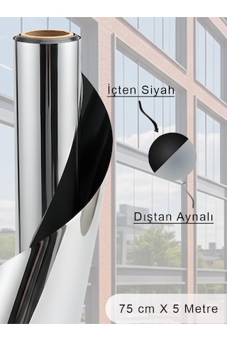 75 Cm X 5 Metre Isı Yalıtımlı 2 Ply Içten Siyah / Dıştan Aynalı Blacksilver Cam Filmi Ofis, Cam Balkon, Duşakabin