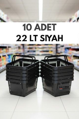 10 Adet / 22 Litre Plastik Market Alışveriş Sepeti Profesyonel Market Mağaza El Sepeti Siyah