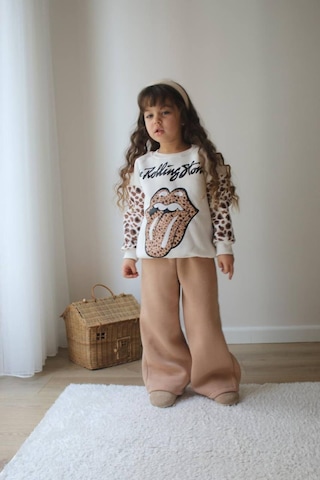 Kız Çocuk İç Pamuklu Leopar Geçişli Trend Rolling Stone Baskılı Alt Üst Takım Sütlü Kahve Renk Leopar / Sütlü Kahve Leopar - Sütlü Kahve