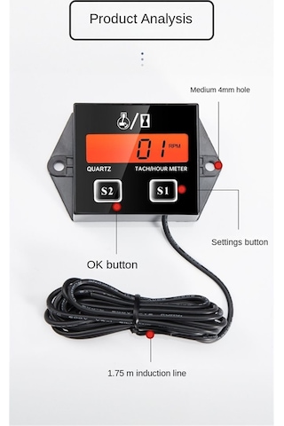 Junzhuodianpu Dijital Motor Devir Saati Ölçer Takometre Göstergesi Motor Rpm Lcd Ekran Araba Motosiklet Strok Motor Tekne Atv Moto
