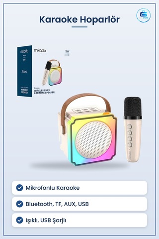 Karaoke Mikrofonlu Taşınabilir Bluetooth Hoparlör Işıklı Usb Şarj