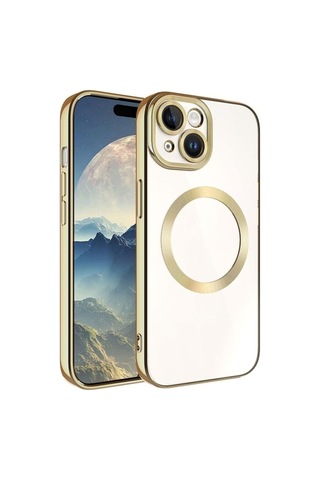 Apple Uyumlu iPhone 15 Kılıf M-safe Wireless Şarj Özellikli Zore Setro Silikon Gold