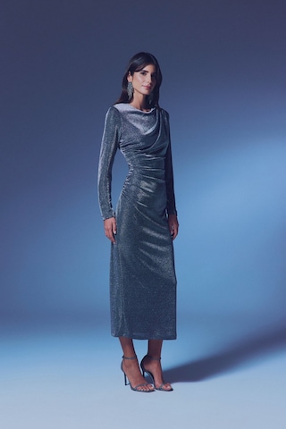 Simli Midi Elbise - Antrasit-135360 Antrasit