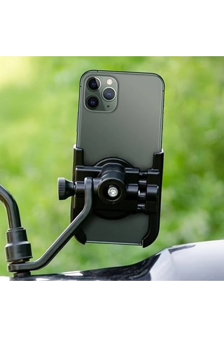 Xuweiwei Siyah Bisiklet Scooter Motosiklet İçin Ayarlanabilir Alüminyum Alaşım Telefon Tutucu Bounce Testli Kaymaz Tasarım Siyah Pürüzsüz Yüzey Siyah