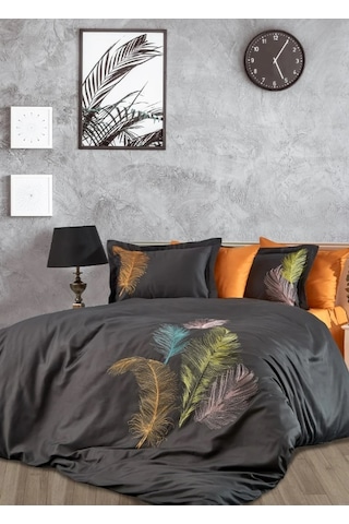 Dantela İznakışlı Pamuksaten Çiftkişilik Nev. Tkm.-antrasit Oranj Antrasit