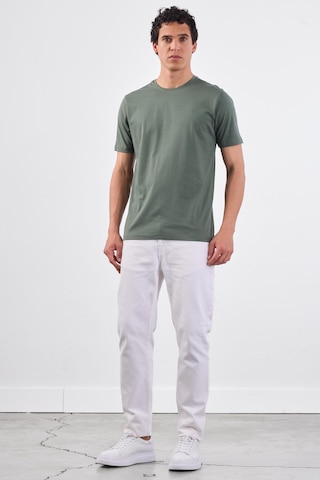 Dufy Haki Bisiklet Yaka Pamuklu Düz Renk Slim Fit Erkek T-shirt Haki