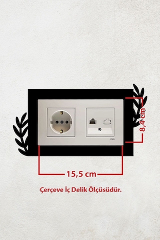Yaprak Tasarım 2li Priz Çerçevesi İç Ölçü 15,5x8,4 Cm Ev Süsü - 2li Dekoratif Piriz Süsü Siyah