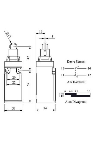 Emas L3k13mum331 Makaralı Pimli Limit Switch 1 Na + 1 Nk