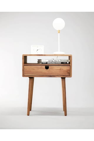 Masif Ahşap Ayaklı Modern Komodin Ceviz