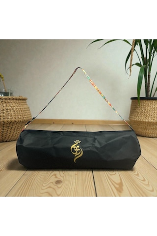 Su Geçirmez Om Baskılı Mat Taşıma Çantası Yoga Fitness Antrenman Çantası 2 Adet Mat Toplama Lastiği Siyah