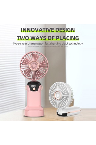 Hangfox Sl608 Led Ekranlı El Fani - Katlanabilir Gövde, 5 Vites Rüzgar, 5 Saat Pil Süresi, Sesiz Çalışma, Telefon Tutucu, Pil Dahil Pembe