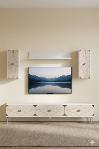 Tvr1897bts Alfa Tv Ünitesi Takımı Beyaz-traverten-silver 180cm