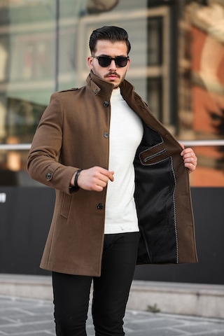 Mero Life Erkek Taba Dar Kesim Dik Yaka Uzun Kaşe Kaban-Taba