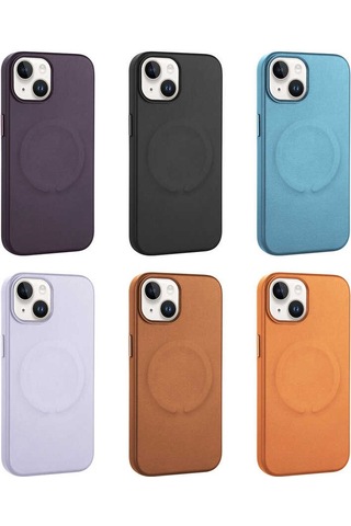 Zeyline Apple Uyumlu iPhone 14 Plus Pu Deri Magsafe Wireless Şarj Özellikli Zore Derix Kapak-derin Mor