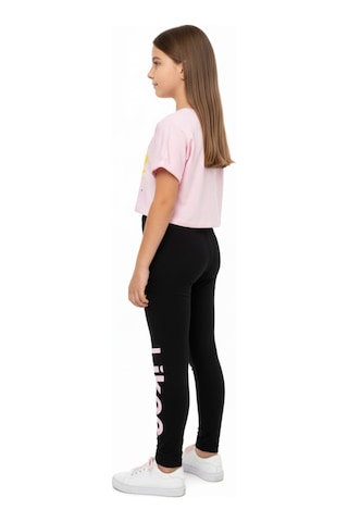 Toontoy Kids Toontoy Kız Çocuk Bisiklet Yaka Kısa Kollu Baskılı Crop Tişört - Beli Lastikli Basklı Tayt 11050 Pembe