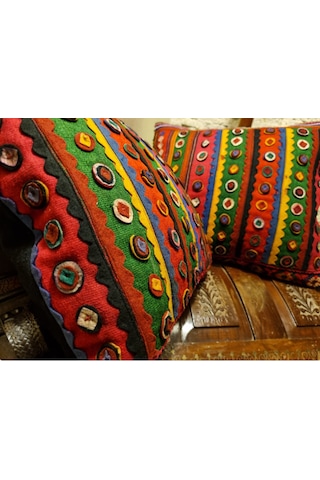 2 Li Set Antika Kilim Kumaş Boho Dekoratif Kırlent Yastık Seti ,2 Li İçi Dolgulu Etnik Otantik El Yapımı Rengarenk
