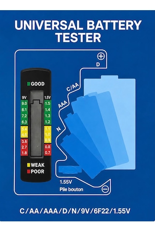 Evrensel Dijital Pil Test Cihazı Aa Aaa C D N 9v Ve Düğme Pil Uyumlu