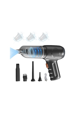 Suofeng Siyah El Tipi Şarjlı Süpürge, 12000pa Güçlü Emme, 3 Yıkama Filtrü, Araba Ve Ev Temizliği İçin Kablosuz Mini Süpürge