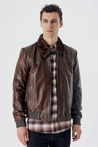 İmza Koyu Kahverengi Gömlek Yaka Hakiki Deri Comfort Fit Rahat Kesim Casual Mont 1038235208 Koyu Kahverengi
