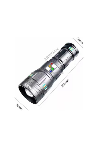 Yüksek Güç Zoom Led El Feneri İle Şarj Edilebilir Uzun Mesafe Meşale Işık Alüminyum Alaşım Renkli Çok Renkli