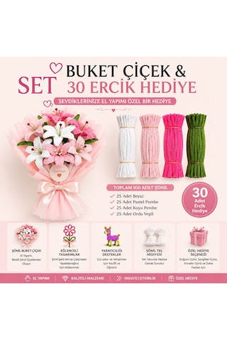 Şönil Çiçek Yapım Seti 100 Adet Beyaz,pastel Pembe,k.pembe,ordu Yeşili