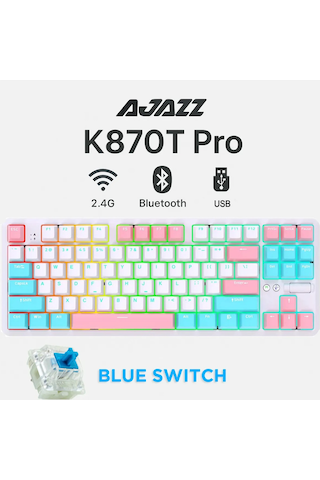 K870t Pro 3 Modlu Hot-swap Rgb, Mekanik Klavye - Beyaz - Blue Switch