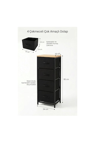 Miyuhome 4 Çekmeceli Metal Banyo Dolabı Çok Amaçlı Dolap Pratik Organizer Çekmeceli Düzenleyici Çok Renkli 95 X Diğer