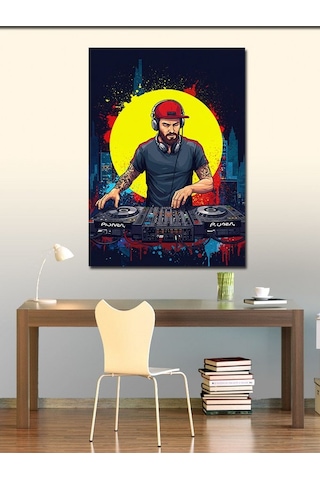 Kanvas Tablo Dj Ve Gece Şehri Manzarası 100cmx140cm