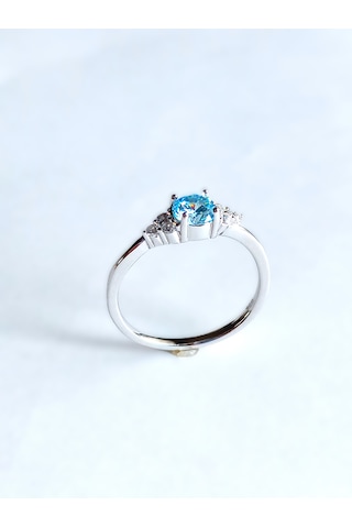 Gümüş Mavi Aqua Marin Tek Taş Tasarım Kadın Evlilik Yüzüğü