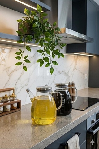 Fıre Kıng Panda Mermer Stantlı 2li Borosilikat Cam Yağdanlık Sirkelik Tess Ölçülü 1000ml +1000 Ml Şeffaf