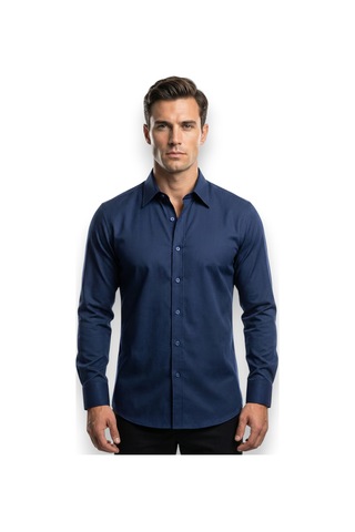Hermose Lacivert Dokulu Modern Fit Erkek Gömlek