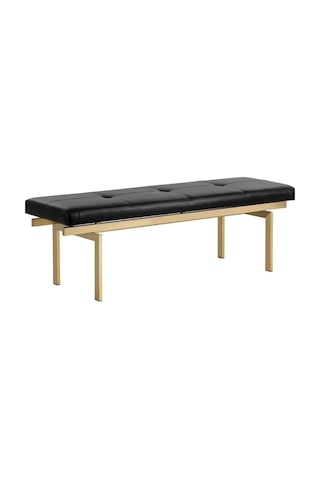 Aria Dekoratif Yatak Ucu Oturma Bankı Makyaj Oturağı Suni Derili Gold Metal Ayaklı Puf Bench Siyah