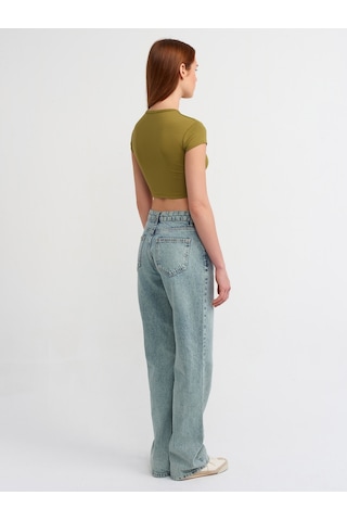 Dilvin Yıkama Efektli Denim Pantolon Yeşil