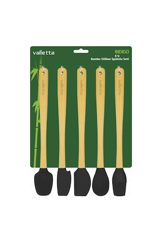 Valletta Indigo 5 Li Siyah Bambu Silikon Spatula Seti Uzun 26 Cm
