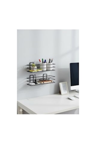 Su Geçirmez Yapışkanlı Banyo Ve Mutfak Rafı Seti Tek Katlı Organizer 2 Adet Aahşap