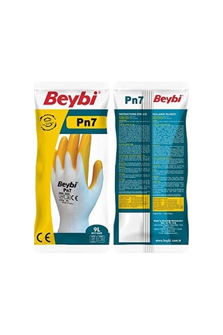 Pn7 Polyester Örme Nitril Eldiven No 10, Çift, Beyaz Sarı