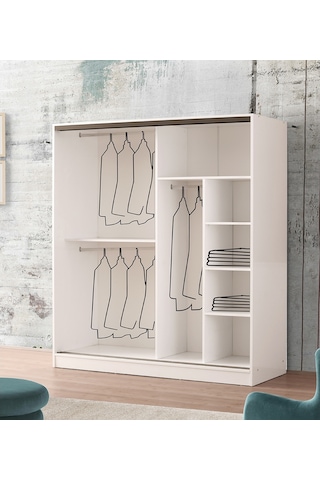 Beenal Venüs Sürgülü Gardırop 200 Cm - Parlak Beyaz