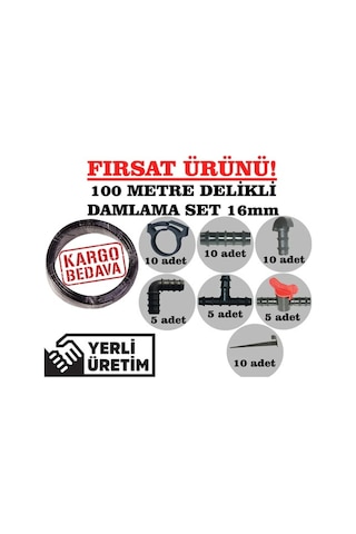 Nartan 16Mm Damlama Sulama Boru Seti 20 Cm Delikli 100 Mt