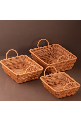 Porsima 301d 3lü Düzenleyici Dikdörtgen Hasır Sepet Seti Ekmeklik