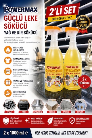 Powermax Güçlü Leke Ve Yağ Kir Sökücü 1000 Ml X2 Set Çok Amaçlı Temizleyici